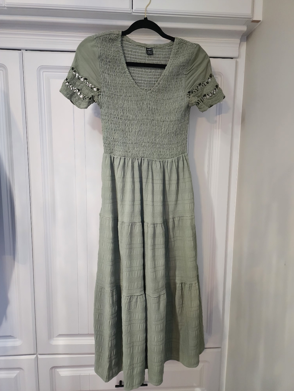 SHEIN Light Sage Green Smocked Tiered Maxi Dress